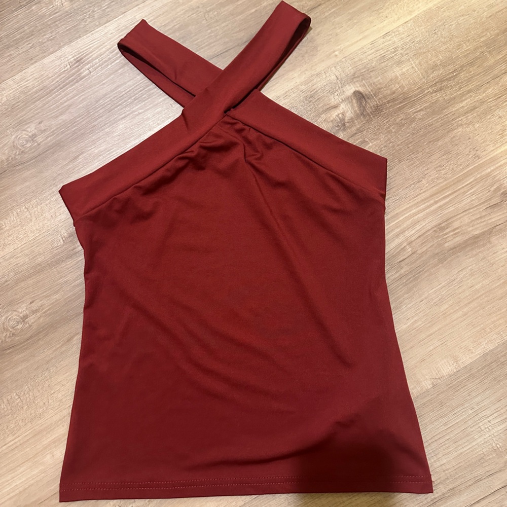 SHEIN Rust Red Crisscross Halter Tank Top